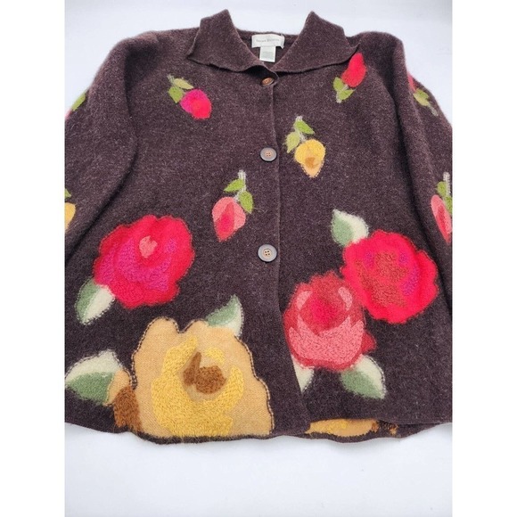 VTG Susan Bristol Hand Embroidered Wool Cardigan Jacket Women's Size Medium - Picture 6 of 10